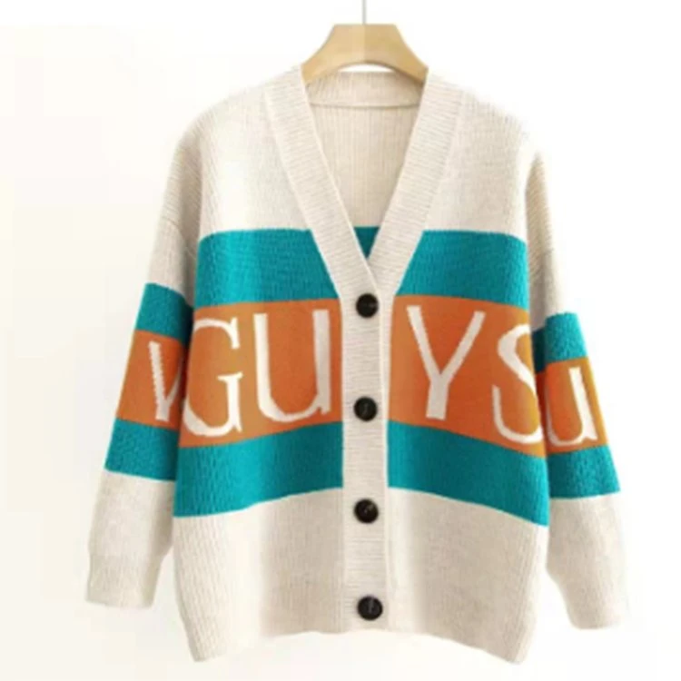 Pulover cardigan cu litere contrastante